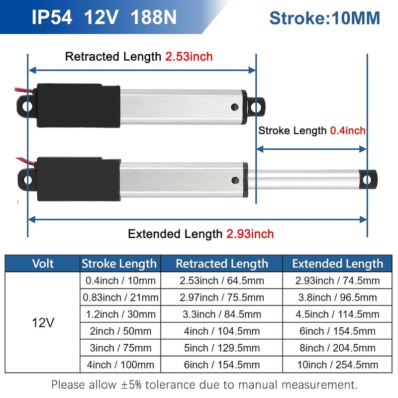 JQDML 0.4 Inch 0.4" Stroke Mini Linear Actuator 12V 42.2lbs/188N Electric Micro Linear Actuator Speed 0.2"/sec with Mounting Brackets,for Robotics,Home Automation,Item Weight 0.082lbs - Image 2